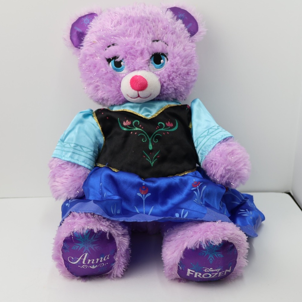 Build A Bear Disney Frozen Anna Purple Tinsel Plush Teddy Bear with Outfit 2016